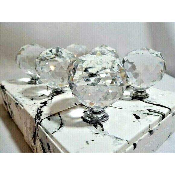 Isaac Jacobs Round Clear Glass Knobs Drawer Pulls 6-Pc Kitchen Cabinets NEW - Picture 4 of 4